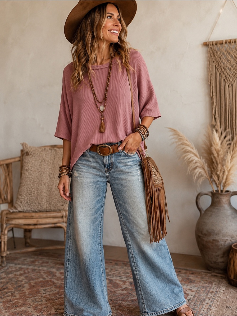 entro Dusty Rose Ribbed Short-Sleeve Tee